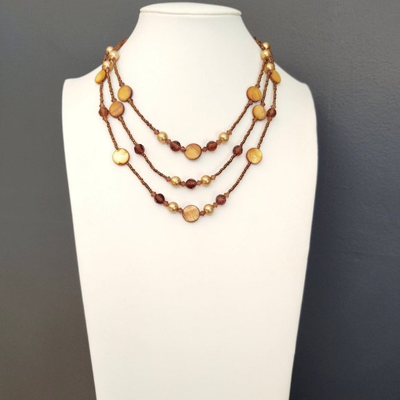 Seed bead, shell, bead and faux pearl necklace - Picture 2 of 14